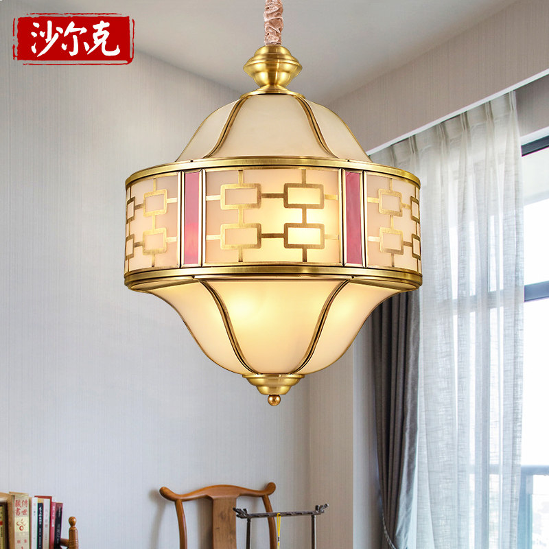 沙尔克简约新中式全铜入户吊灯楼梯灯餐厅书房过道全铜灯具别墅灯