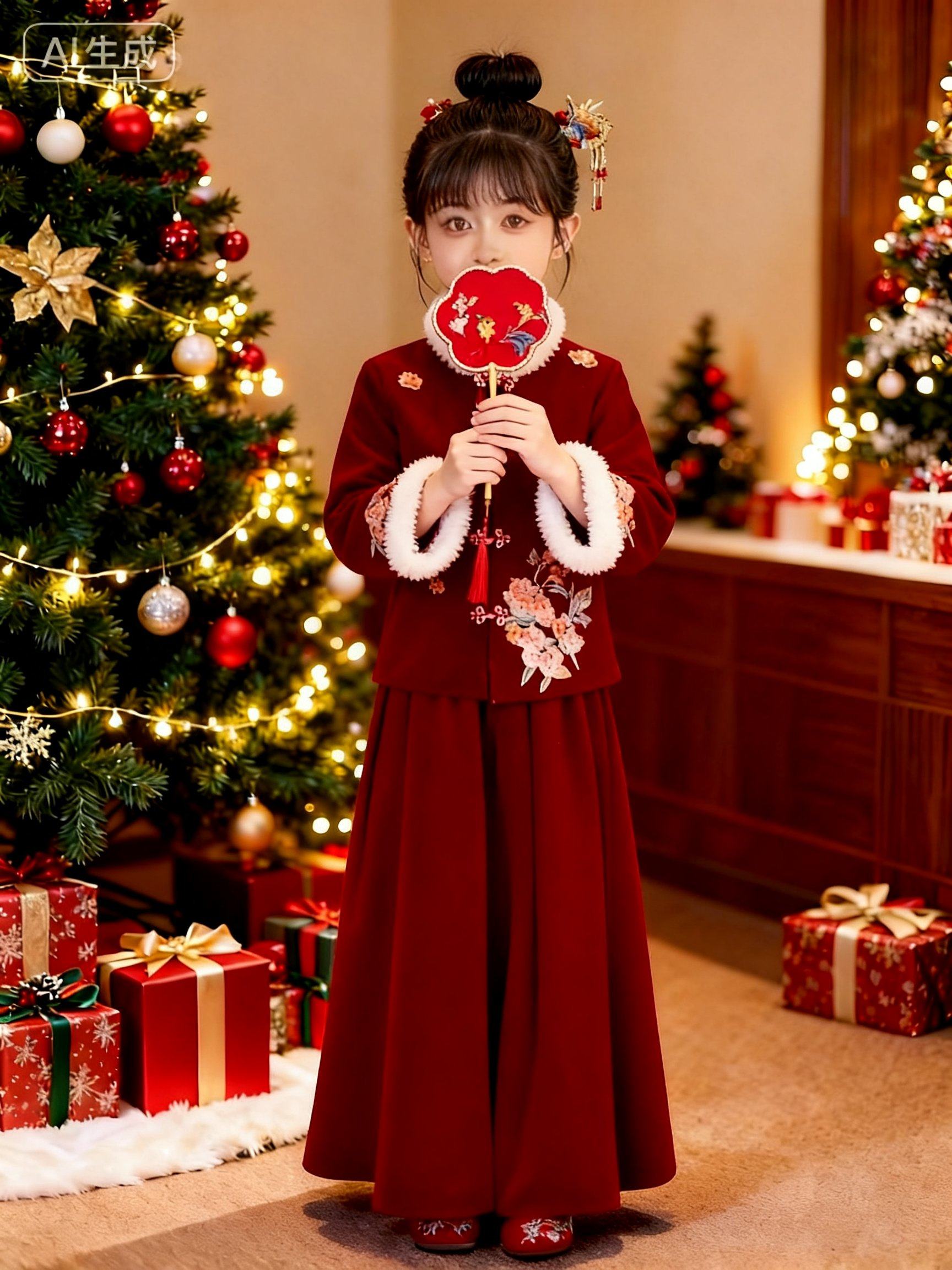 女童汉服2026新款潮连衣裙儿童公主裙过年喜庆拜年服