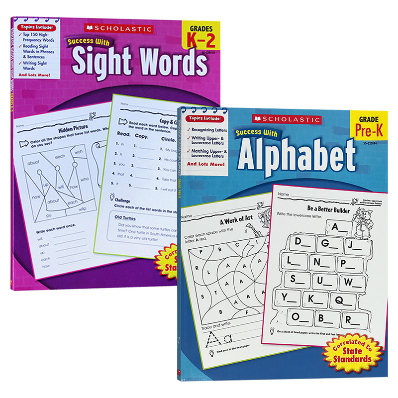 Scholastic Success Alphabet字母 Sight Words高频词学乐成功系列美国小学CCSS英语原版教材练习册PreK Grade K-2-封面