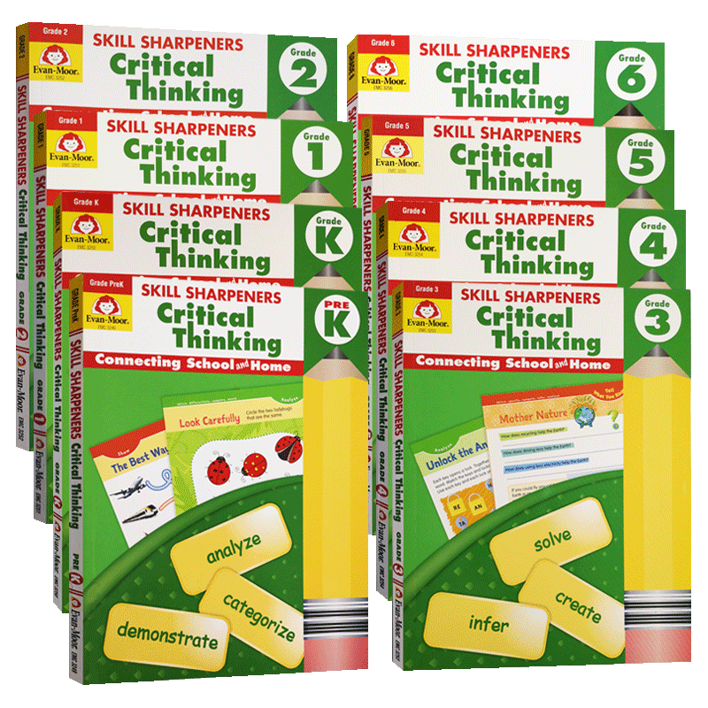 Skill Sharpeners Critical Thinking 技能铅笔刀 批判性练习册美国加州原版Evan Moor Grade PreK K 1 2-6幼儿园一二三四五六年级