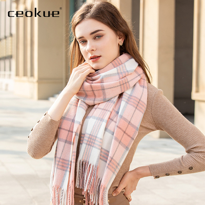 围巾羊毛女秋冬季韩版百搭披肩两用纯色羊绒英伦格子加厚保暖围脖