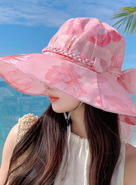 帽子女夏季大沿遮阳帽2023新款百搭渔夫帽防晒太阳帽出游沙滩帽DD