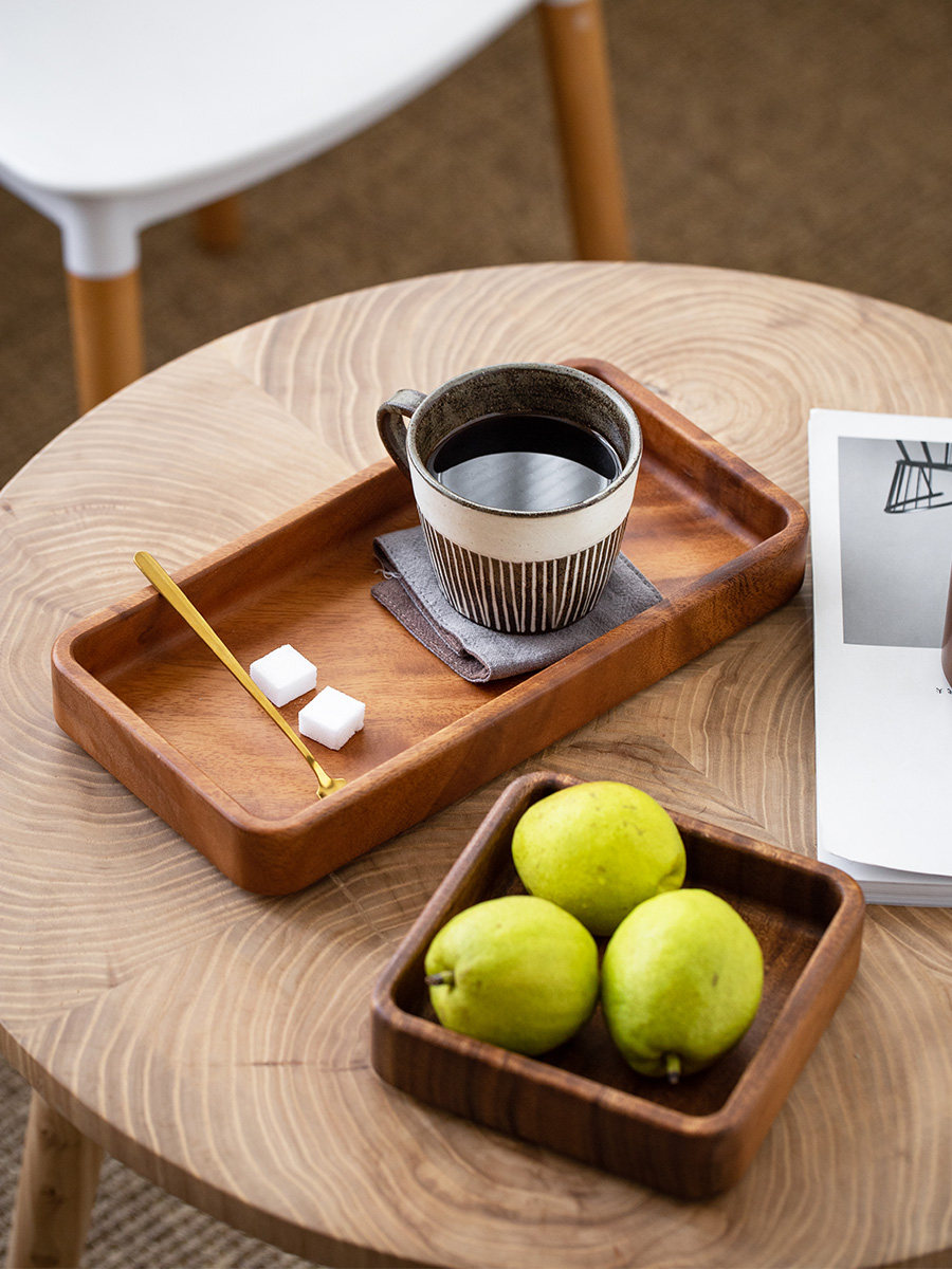 南美胡桃木实木托盘日式长方形放茶杯盘家用水果点心盘子木制餐具