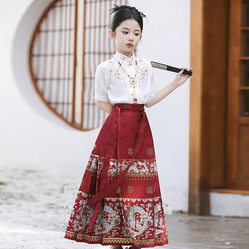 薄夏女童织金刺绣马面裙国风汉服
