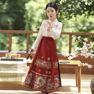 女童汉服马面裙2025新款新中式儿童长袖套装古装明制古风唐装夏季