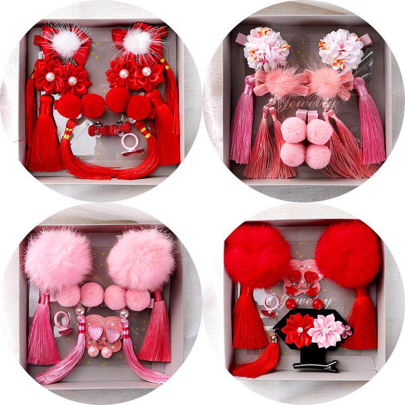 儿童发饰礼盒套装女童中国风发饰品兔毛球发夹流苏发夹头饰头花|ruв категории Детская одежда, детей аксессуары, шпилька - от Buy2taobao.com для оказания профессиональной услуги покупки агента Taobao