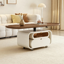 纯实木中古奶油风可升降移动茶几客厅家用小户型茶台组合简约现代