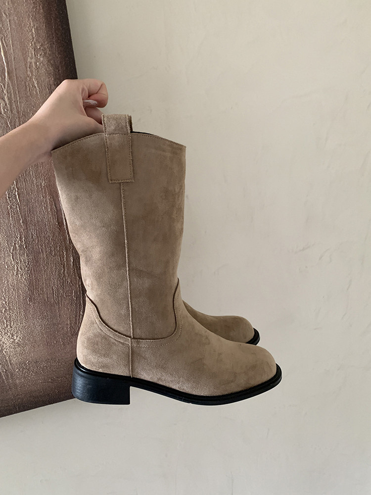 여성용 MID-CALF MAILLARD 부츠 2024 가을 겨울 새로운 스타일 양말 레이어드 하이 엔드 복고풍 스타일 웨스턴 부츠 짧은 부츠