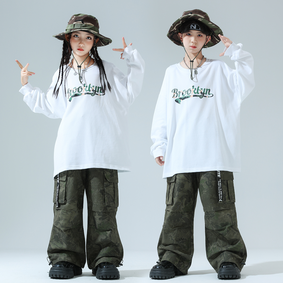 迷彩豆豆儿童嘻哈街舞潮服演出服