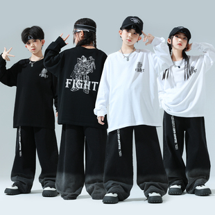 儿童街舞服装少儿团体定制卫衣元旦女童爵士舞演出服男童嘻哈套装