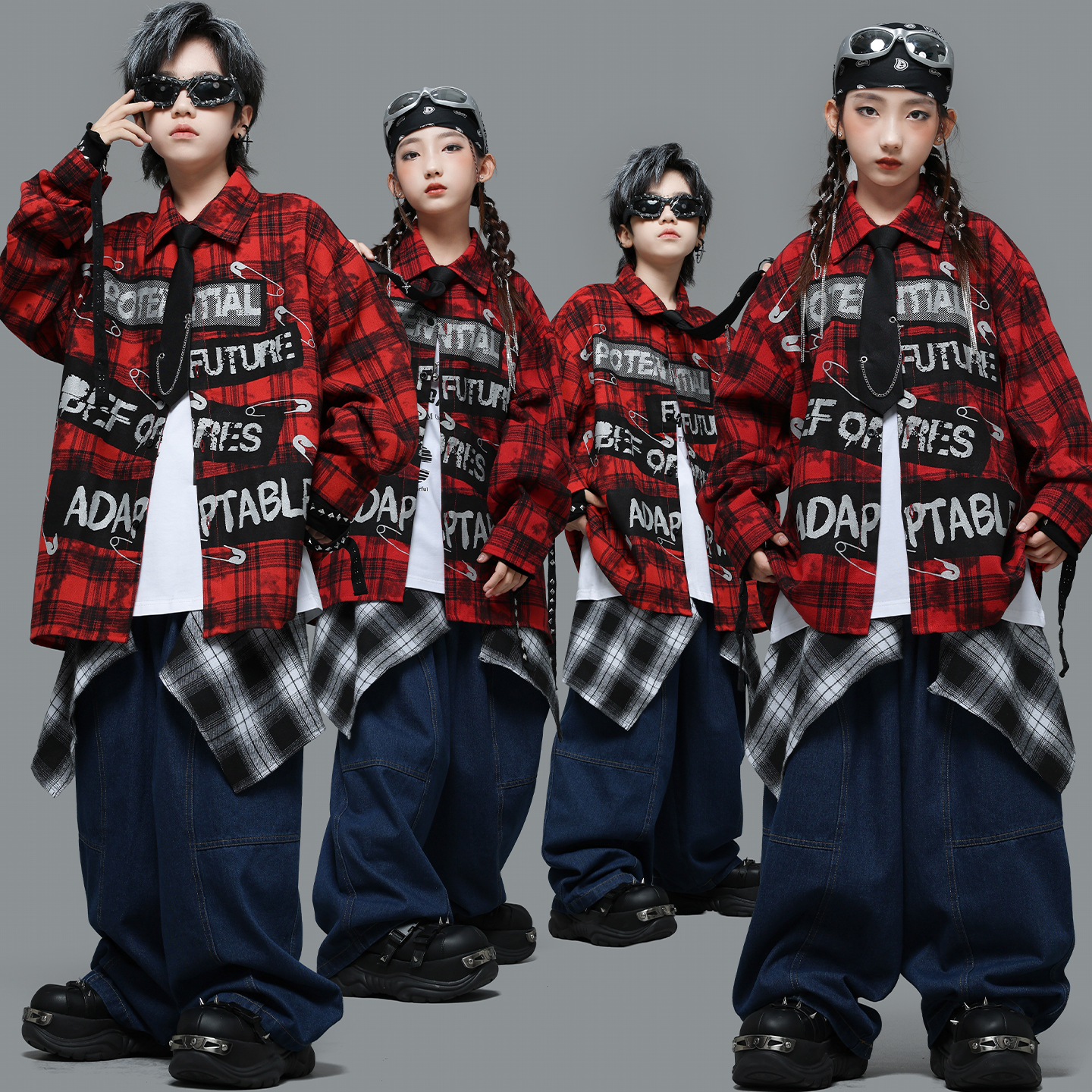 儿童街舞演出服男童痞帅嘻哈个性衬衫少儿架子鼓服女童爵士舞套装