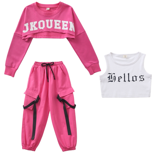 女童爵士舞演出服女生嘻哈jazz套装女孩洋气露脐服装少儿街舞潮服