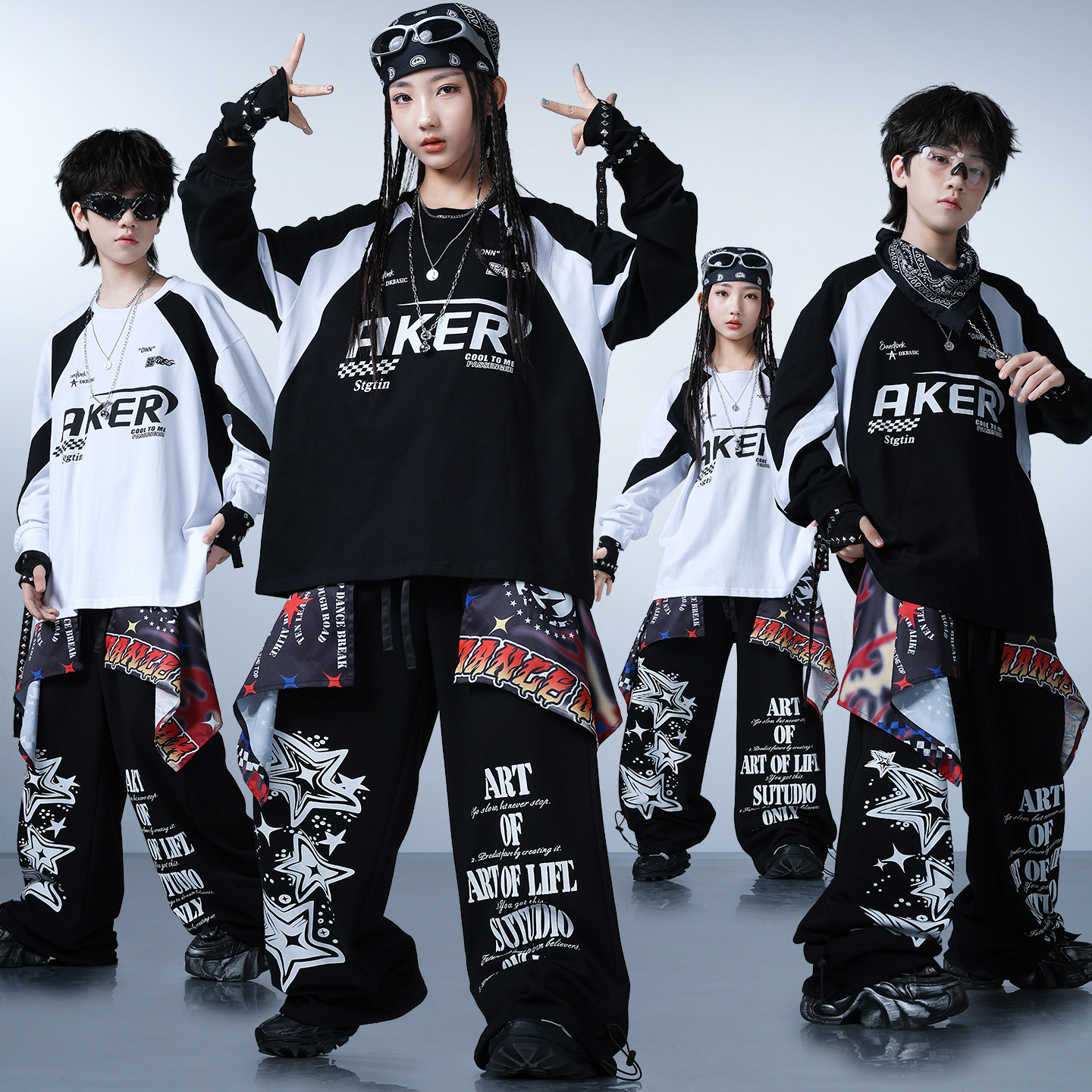 儿童美式街舞演出服少儿韩版潮流嘻哈hiphop套装女孩个性爵士服装