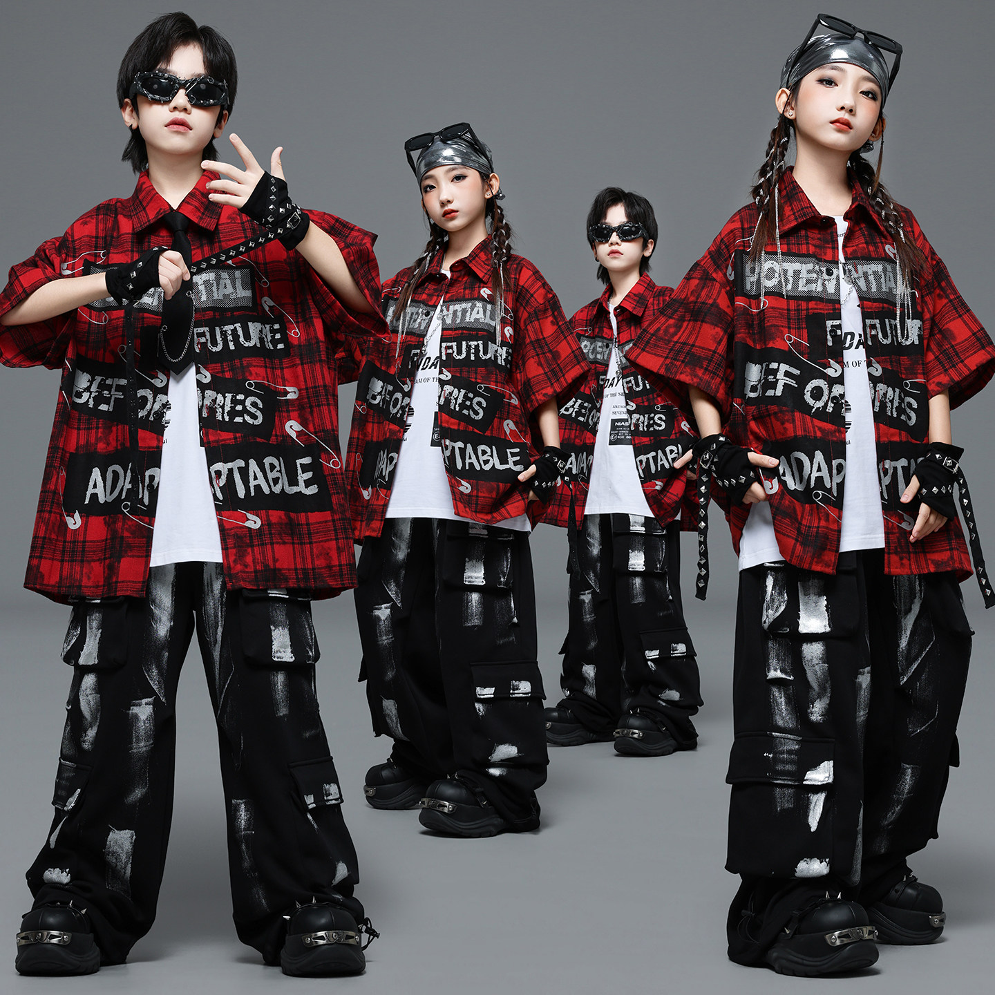 儿童街舞演出服女生时尚走秀潮服架子鼓男孩个性嘻哈hiphop表演服