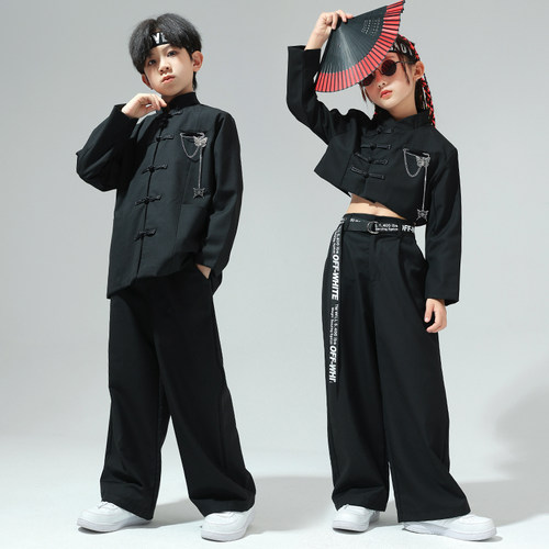 迷彩豆豆儿童中国风暗街舞演出服