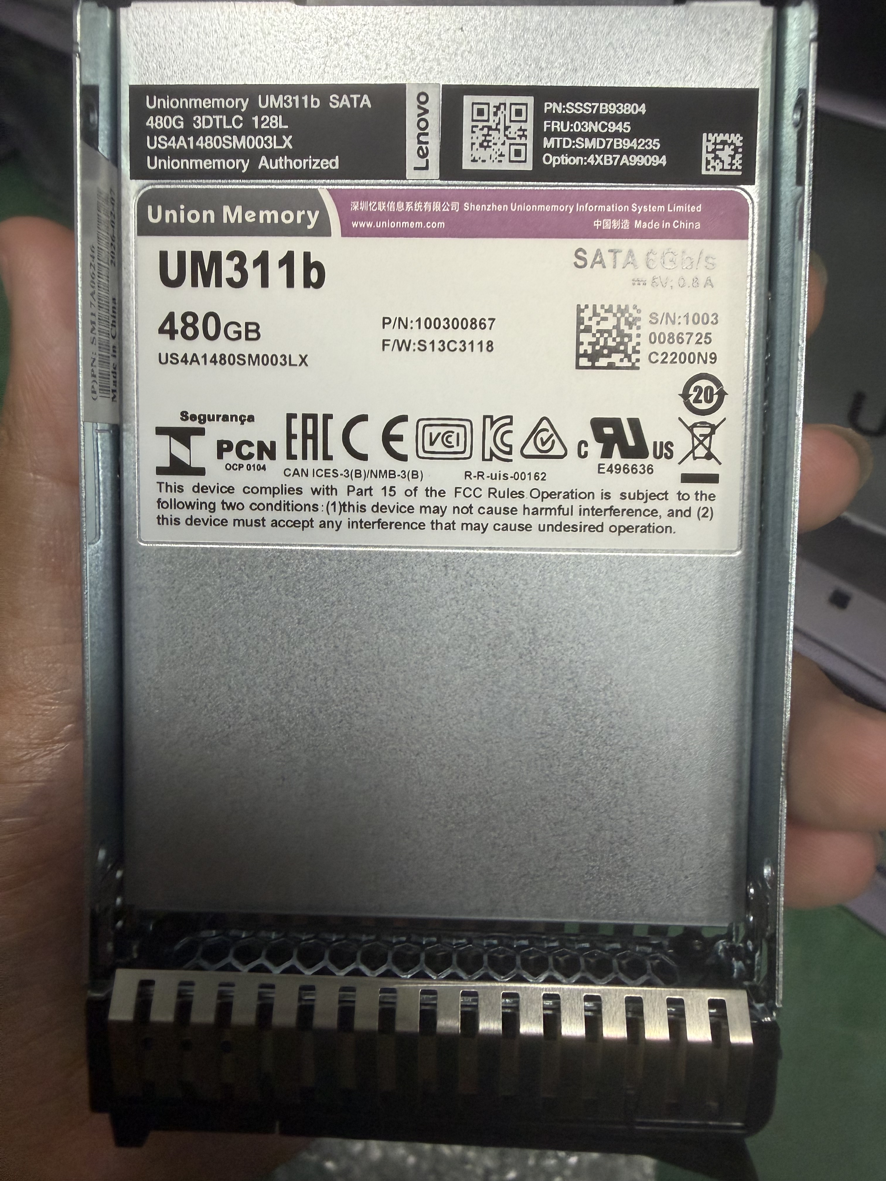联想亿联UM311B SATA 480G固态SSD硬盘03NC945 US4A1480SM003LX