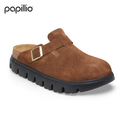 勃肯Papillio女绒面厚底包头拖鞋