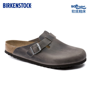 BIRKENSTOCK勃肯德国进口男女款 涂油皮软底复古Boston包头拖鞋