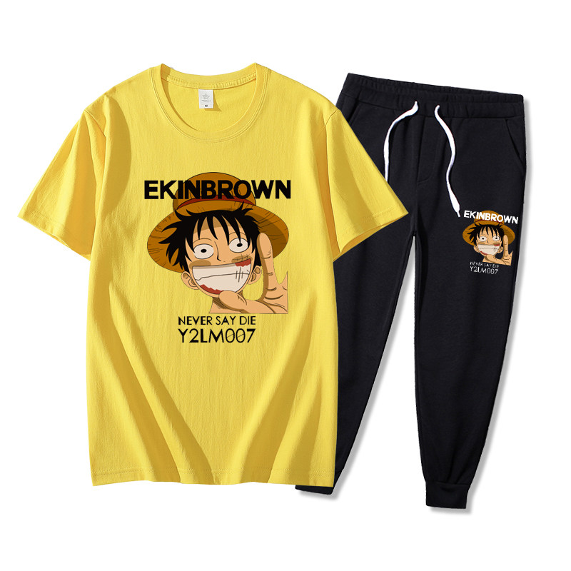 TZ16*P40夏季时尚套装男女海贼王动漫半袖宽松短袖T恤帅气两件套,男装休闲套装,星座414A（原B215）