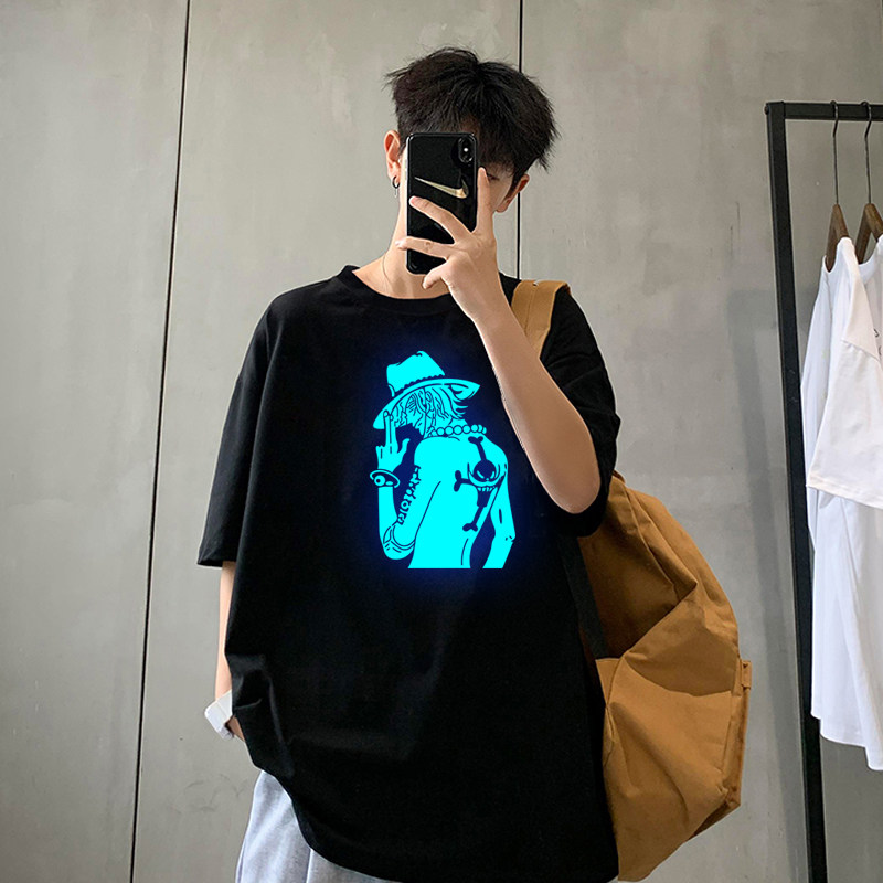 641P15夏季青少年短袖t恤宽松反光夜光潮牌男港风半袖ins上衣服,男装T恤,星座414A（原B215）