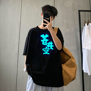 636 P15 ins潮牌t恤反光短袖男女同款日系宽松情侣装夏季夜光体恤图片