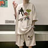 ZT63*P48华夫格运动套装男夏季潮牌重磅短袖痞帅T恤五分裤两件套，男装T恤，星座414A（原B215）