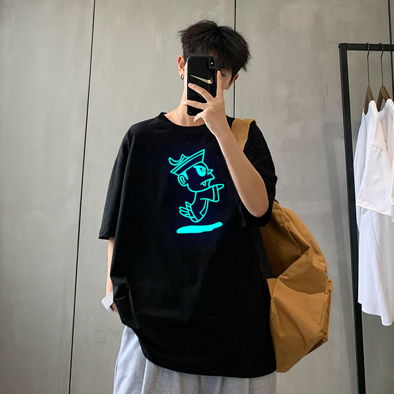 636P15ins潮牌t恤反光短袖男女同款港风宽松青少年夏季夜光体恤，男装T恤，星座414A（原B215）