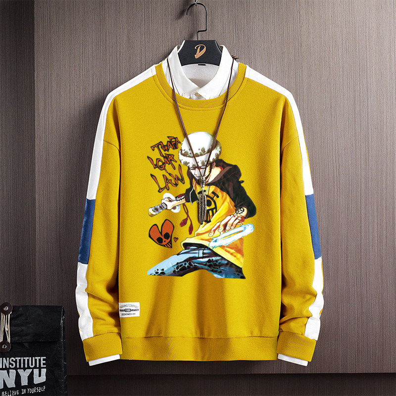 Y03*P282021秋季宽松圆领卫衣男潮牌日系海贼王衣服青少年薄外套,男装卫衣,星座414A（原B215）