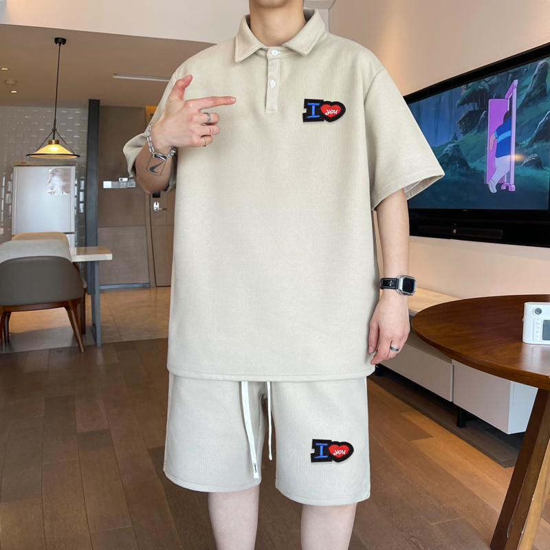 ZL21*P53华夫格polo衫短袖两件套男夏季新款t恤重磅宽松休闲套装，男装T恤，星座414A（原B215）
