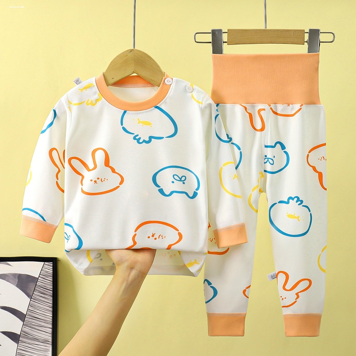 婴儿秋衣卫生裤套装德绒儿童内衣裤女小童春秋男宝宝衣服高腰护肚