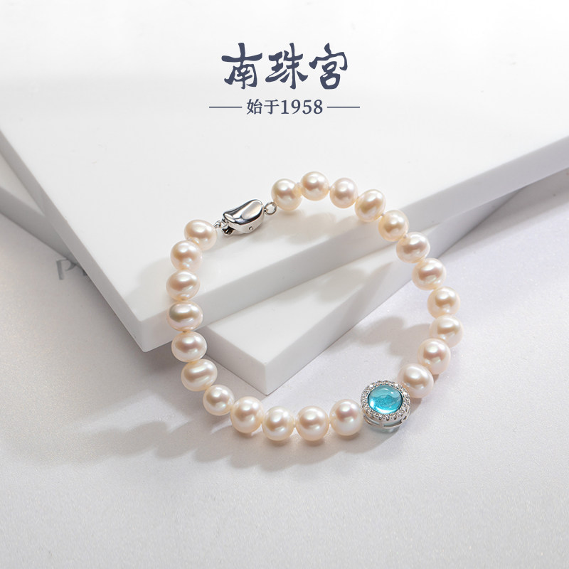 南珠宫新中式国风人造蓝宝石淡水珍珠手链个性时尚送礼C-S027SD-Y图片