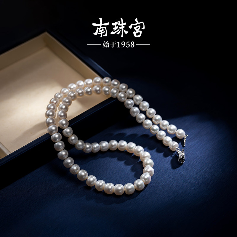 南珠宫个性百搭款S925银淡水大珍珠项链馒头珠时尚经典C-X098SD-Y