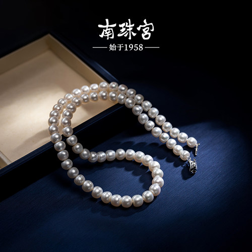 南珠宫个性百搭款S925银淡水大珍珠项链馒头珠时尚经典C-X098SD-Y