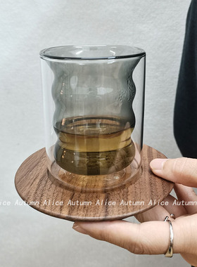 咖啡杯碟套装中古小众设计感双层耐热玻璃挂耳拿铁杯下午茶水杯子