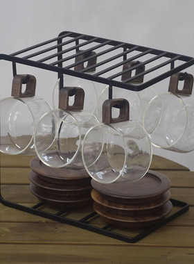中古小众设计感耐热咖啡杯套装带杯架玻璃杯子高档精致杯碟下午茶