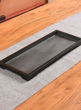 乌金石整块石头假山盆景盆栽盆长方形花盆吸水石浅盆室内桌面摆件