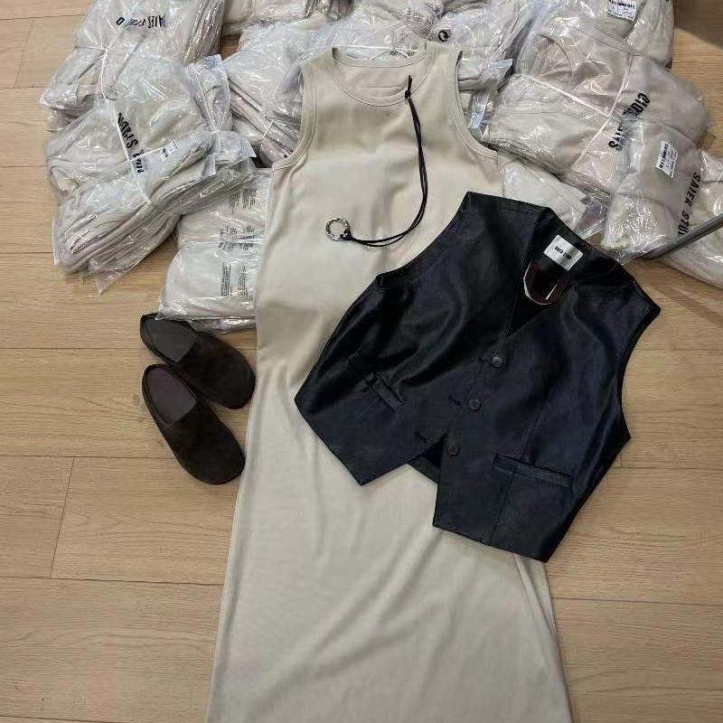 无袖内搭针织背心长裙连衣裙