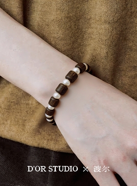 原创设计天然淡水珍珠沉香木手串女款单圈手链男款情侣手串礼物