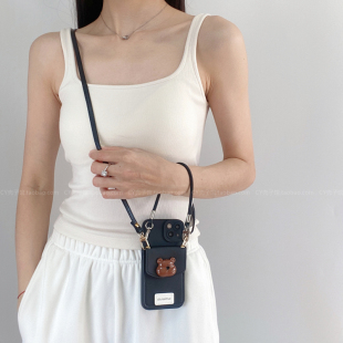 韩国ins立体小熊卡包手机壳适用小米15斜挎带挂绳红米note14/13pro手拎12turbo3新款k807060全包防摔civi软壳