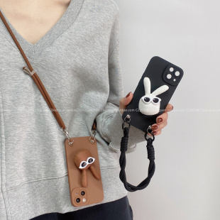 卡通立体小兔子适用华为p60pro手机壳mate60pro防摔套p50pro可背带mate50e斜挎p30/p40挂绳nova9女nova7/6/5p
