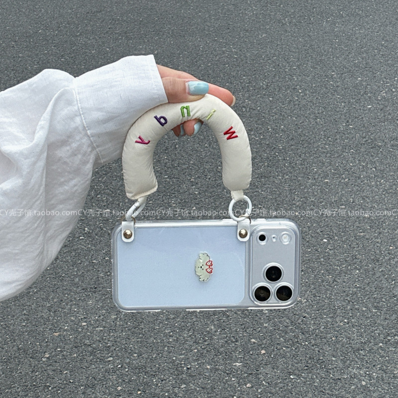 透明简约小狗充棉腕带手拎手机壳