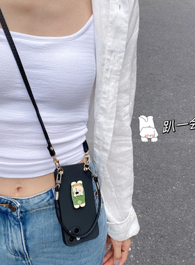 趴一会~ins风可爱小熊折叠支架适用小米15手机壳红米note1314pro黑色软壳k8070斜挎手提绳turbo4全包civi防摔