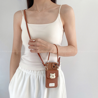 2025新款韩系ins可爱小熊卡包适用小米15手机壳红米note14/13pro斜挎手拎挂绳12turbo3全包k807060软civi防摔