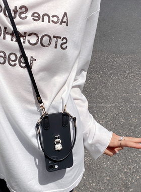 暗黑系赫本风可爱黑色猫咪适用荣耀400/300/200/100手机壳magic7/6斜挎手提绳x50防摔保护套软x6070i新款简约