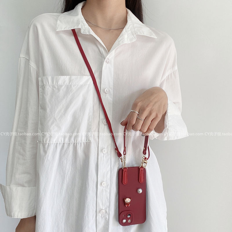 新年酒红色可爱女孩适用华为mate60/50手机壳mate40pro创意p60/p50防摔p30pro斜挎nova12/11/10挂绳9se保护套