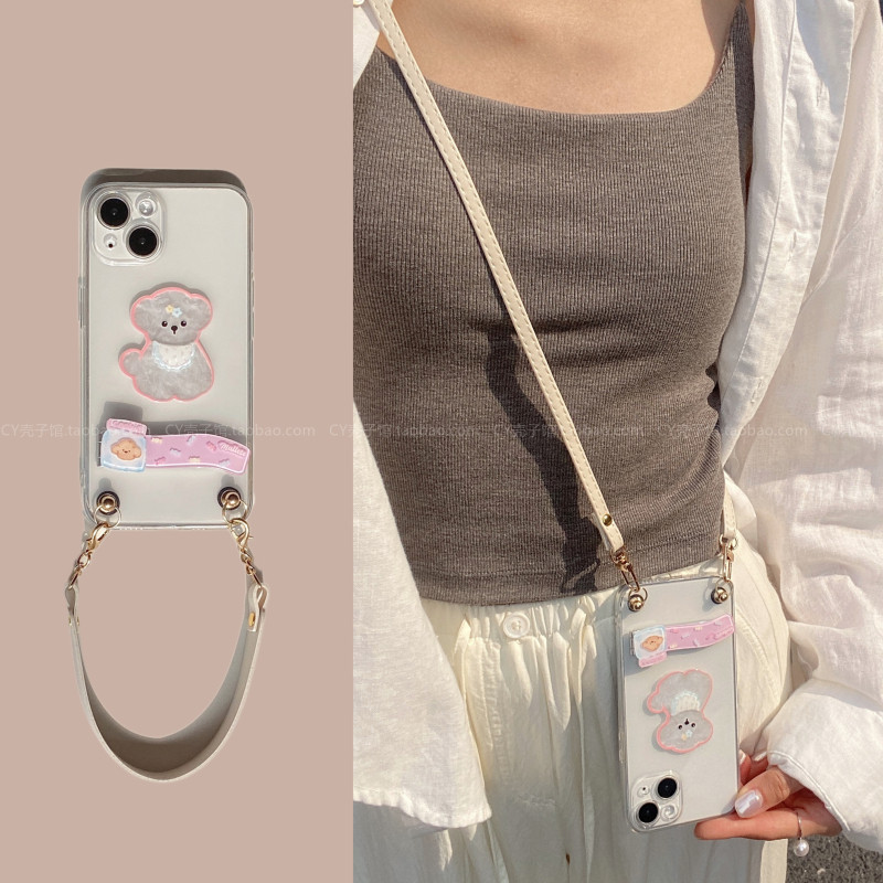 ins风贝壳纹可爱西高地狗狗折叠支架适用小米15手机壳红米note14/13透明turbo4斜挎背带挂绳k80k70少女心civi