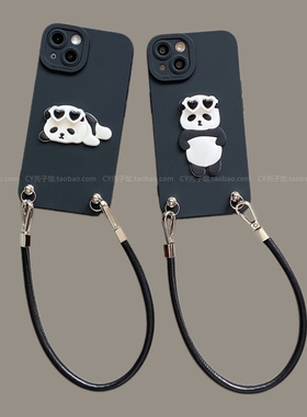 新款黑色趣味可爱带墨镜的熊猫适用vivox200promini手机壳x100s腕带挂绳s20s191817软壳iqoo13/neo10手提防摔