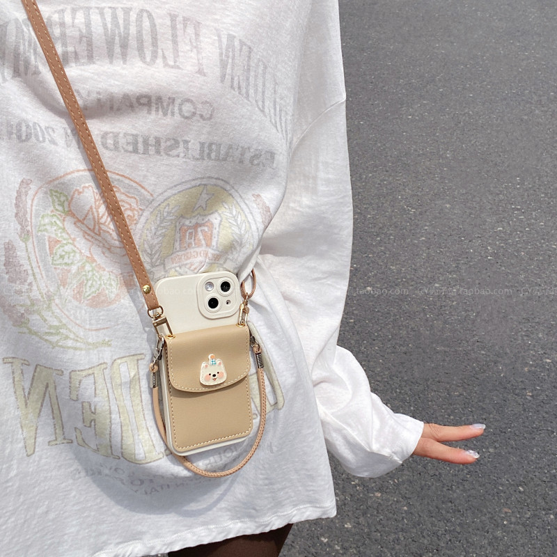 韩系ins风超可爱狗狗卡包适用小米15手机壳红米note14/13pro斜挎手提绳k80k70新款turbo4简约civi5防摔保护套