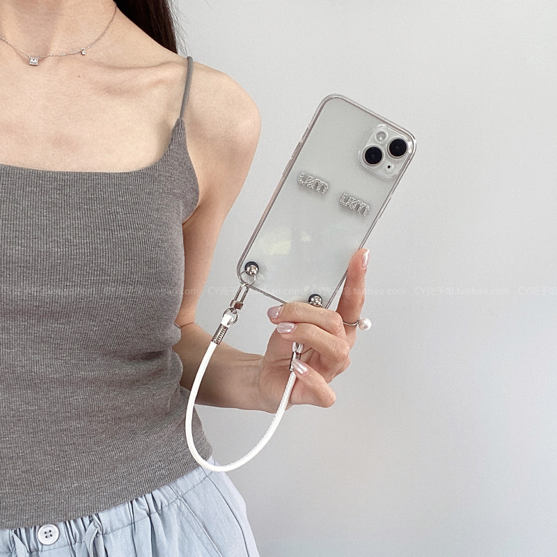 夏日焕新miu韩国ins闪钻字母透明软壳适用iPhone16pro/15promax带挂绳手机壳1413pm手提防摔12小众时髦高级感