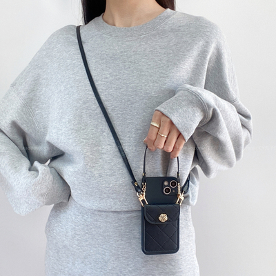 小香风山茶花卡包背带挂绳手机壳